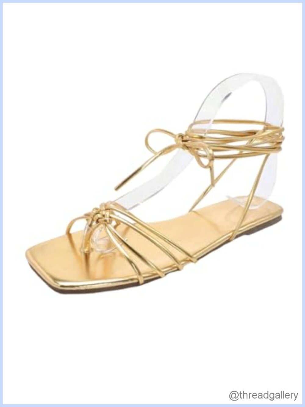 Lace Up Strappy Flat Sandals Square Open Toe Faux Leather Summer